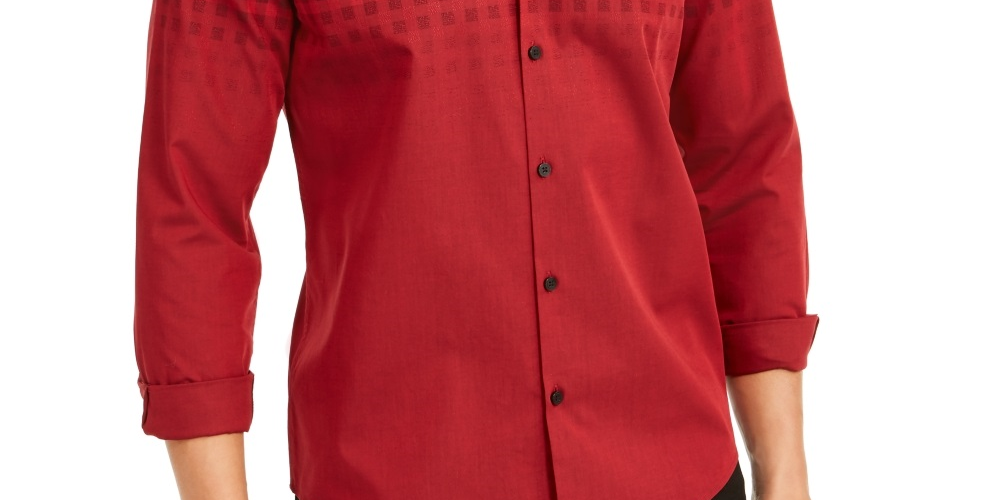Camisa Alfani Masculina Classic Fit Ombre Buffalo Check Vermelha Tamanho XXX-G