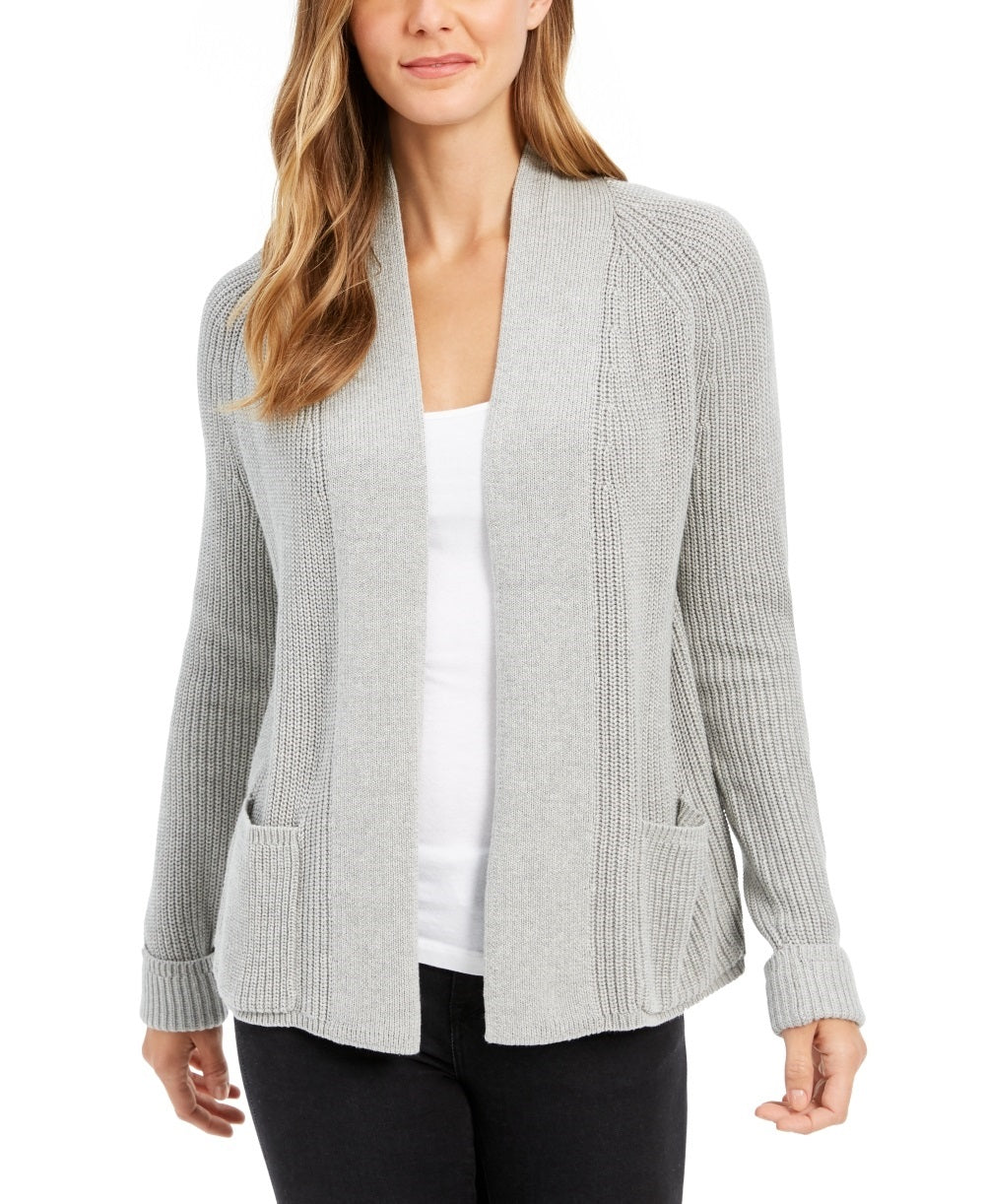 Cardigan feminino de algodão com frente aberta, tamanho X-G, cinza, Charter Club