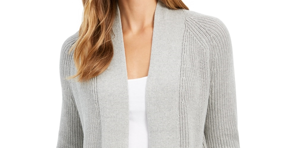 Cardigan feminino de algodão com frente aberta, tamanho X-G, cinza, Charter Club