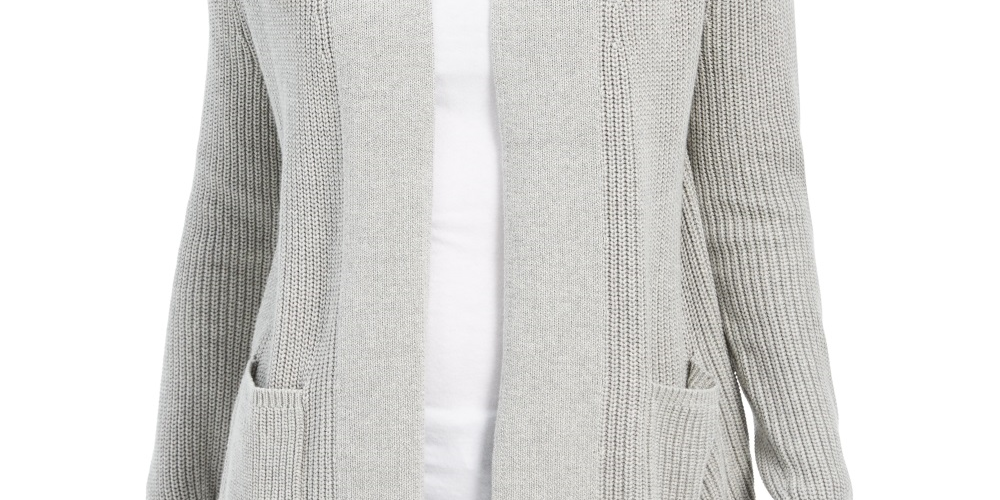 Cardigan feminino de algodão com frente aberta, tamanho X-G, cinza, Charter Club