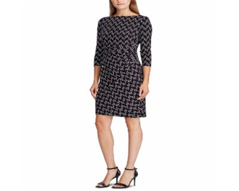 Vestido de malha estampado feminino Ralph Lauren, preto, tamanho 12 P