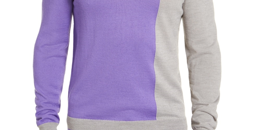 Suéter Alfani Masculino Merino Blend Blocked Crewneck Cinza Tamanho Grande