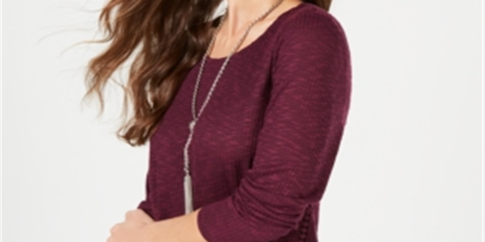 Blusa feminina de malha waffle com acabamento aberto, roxa, tamanho pequeno G