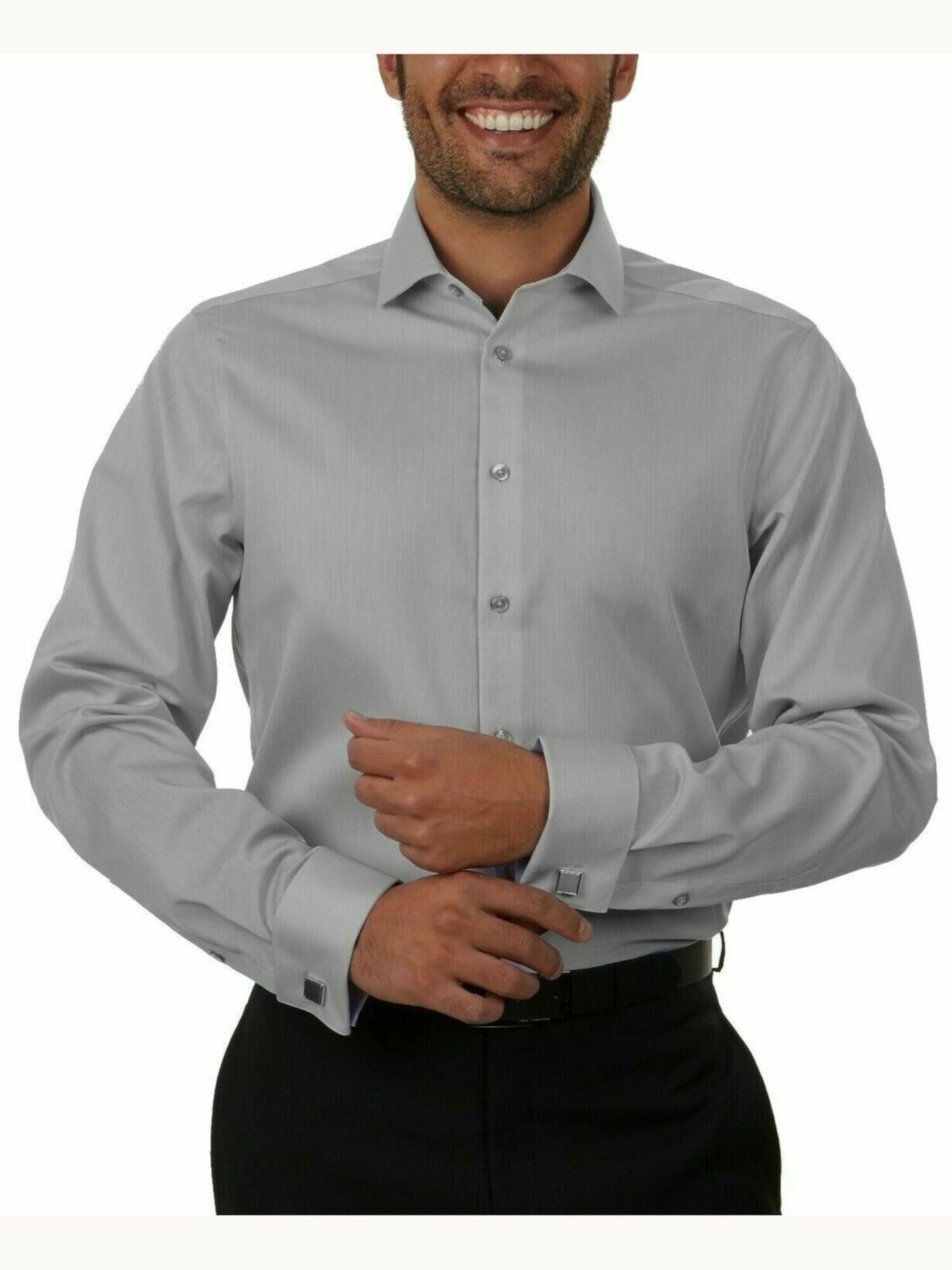 Camisa social masculina com gola Kenneth Cole, cinza, tamanho 34-35