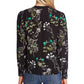 Blusa feminina CeCe com estampa floral e decote dividido, preta, tamanho X-S