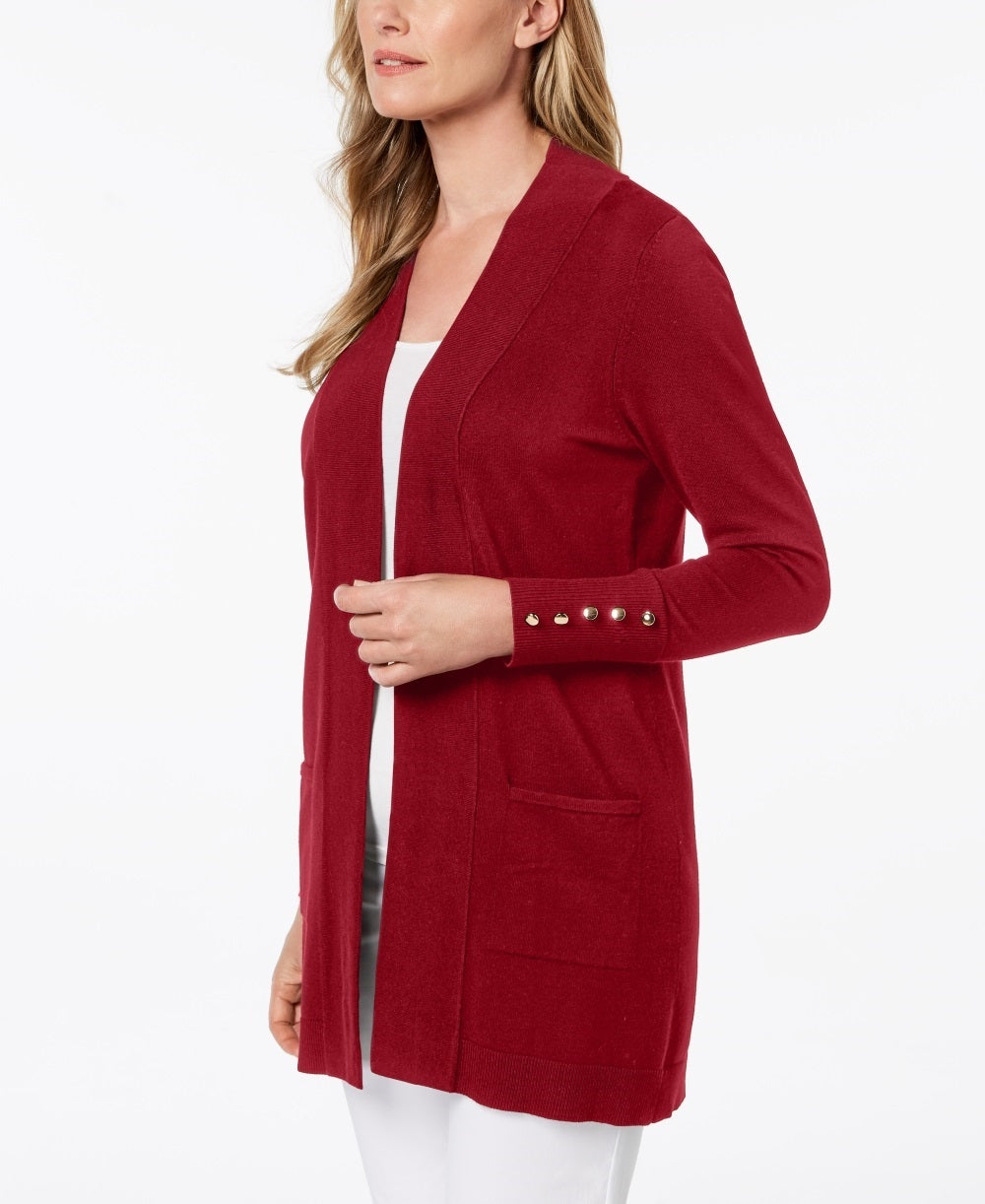 Cardigan feminino JM Collection com frente aberta, vermelho, tamanho pequeno e pequeno