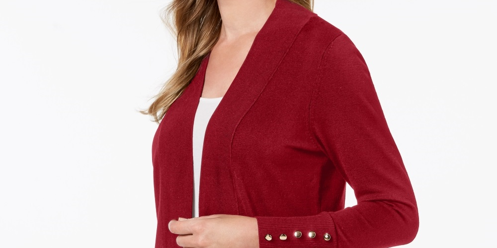 Cardigan feminino JM Collection com frente aberta, vermelho, tamanho pequeno e pequeno