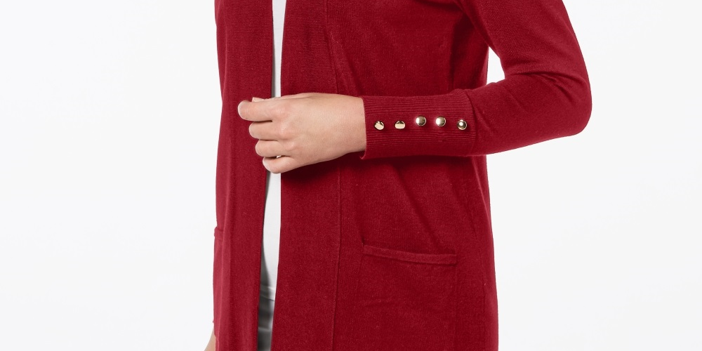 Cardigan feminino JM Collection com frente aberta, vermelho, tamanho pequeno e pequeno