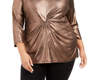 Top feminino Alfani Plus Size com torção frontal metálica, preto, tamanho 1X