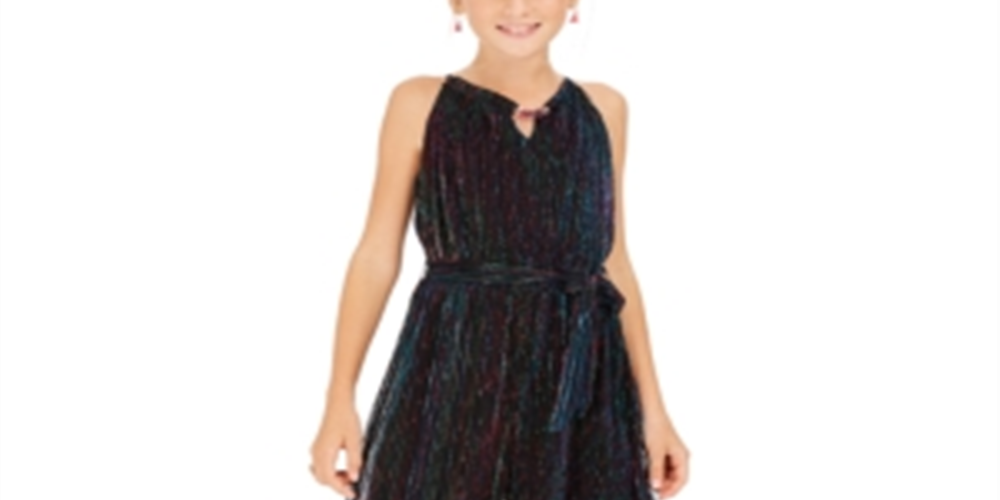 Macacão listrado metálico com lantejoulas e corações para meninas grandes, azul, tamanho pequeno