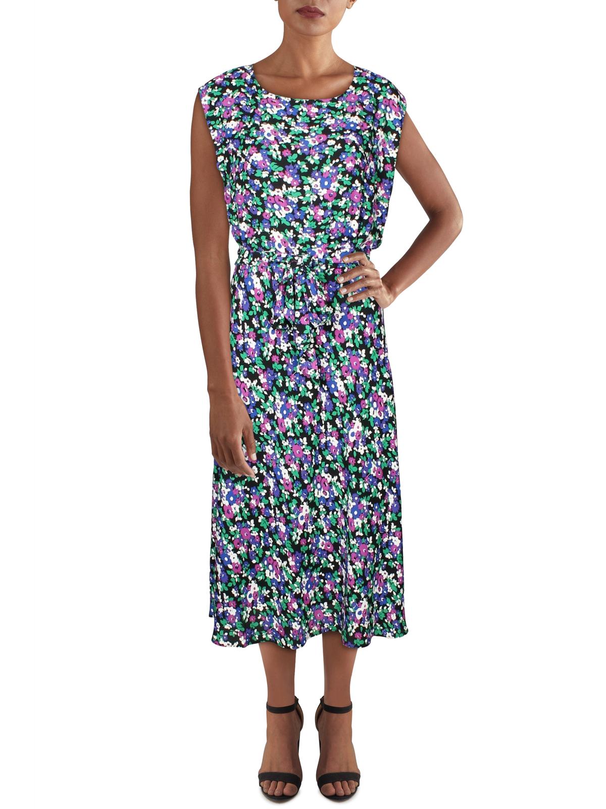 ralph-lauren-womens-floral-sleeveless-jewel-neck-below-the-knee-fit-flare-dress-black-size-14