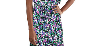 Vestido feminino Ralph Lauren com estampa floral, sem mangas, decote joia, abaixo do joelho, preto, tamanho 14