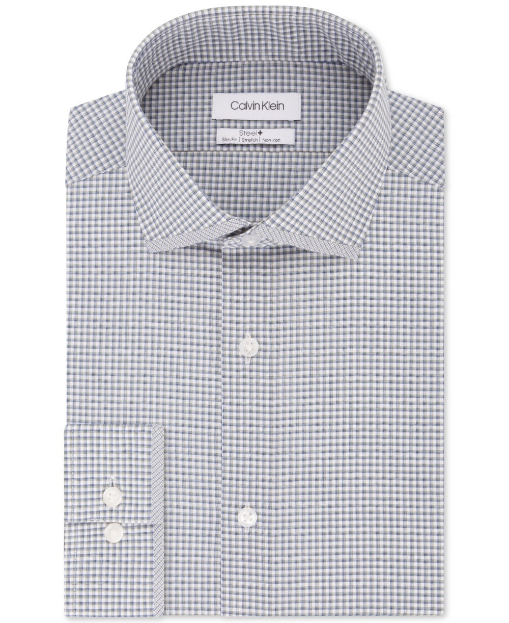 Camisa social masculina Calvin Klein Steel Slim Fit, sem passar, com estampa elástica, tamanho 16,5 x 32 x 33, verde