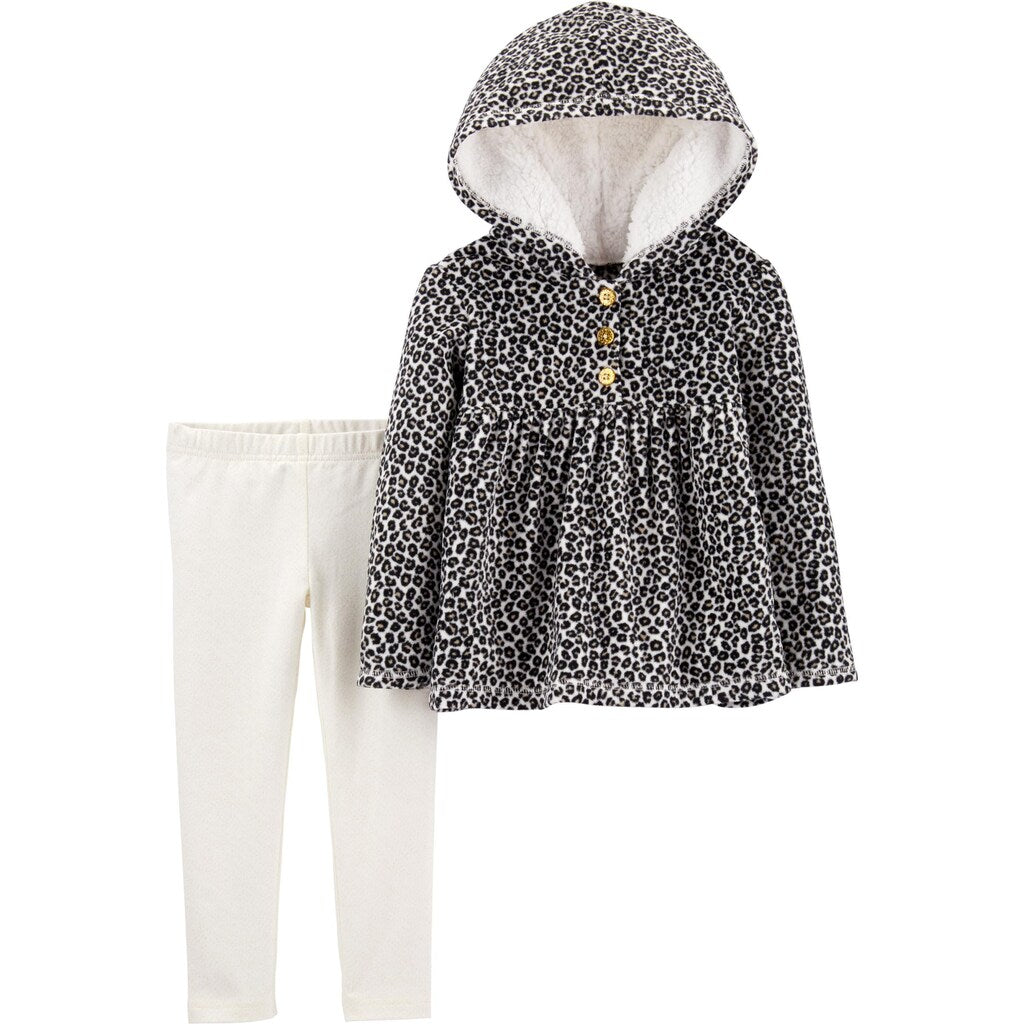Conjunto de 2 peças de moletom com capuz e leggings estampados de animais Carter's para meninas, preto e branco, tamanho 5T