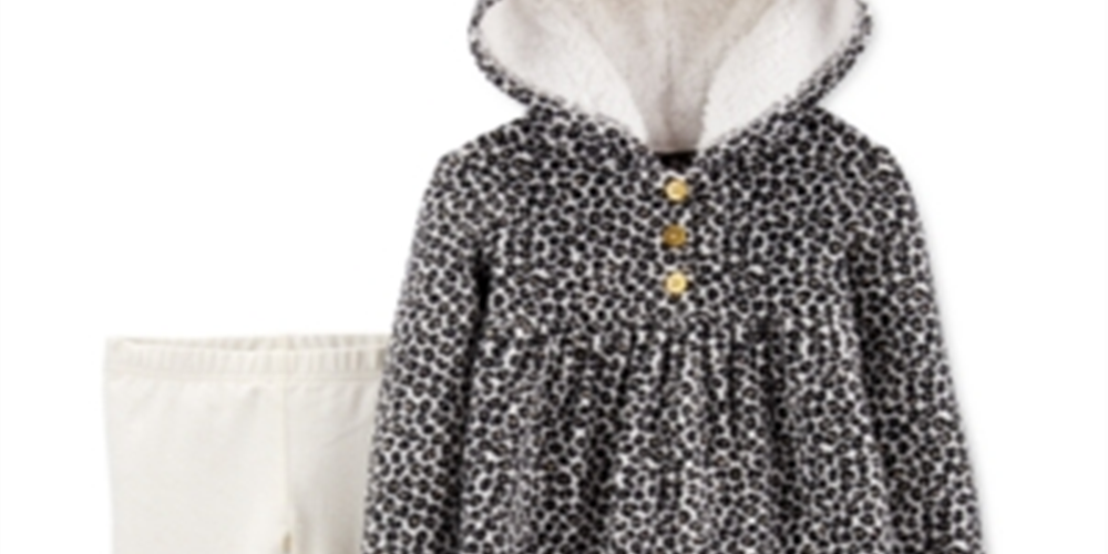 Conjunto de 2 peças de moletom com capuz e leggings estampados de animais Carter's para meninas, preto e branco, tamanho 5T