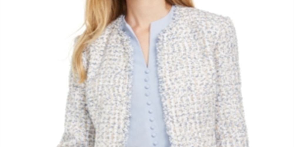 Jaqueta Calvin Klein Feminina de Tweed com Frente Aberta, Verde, Tamanho 16