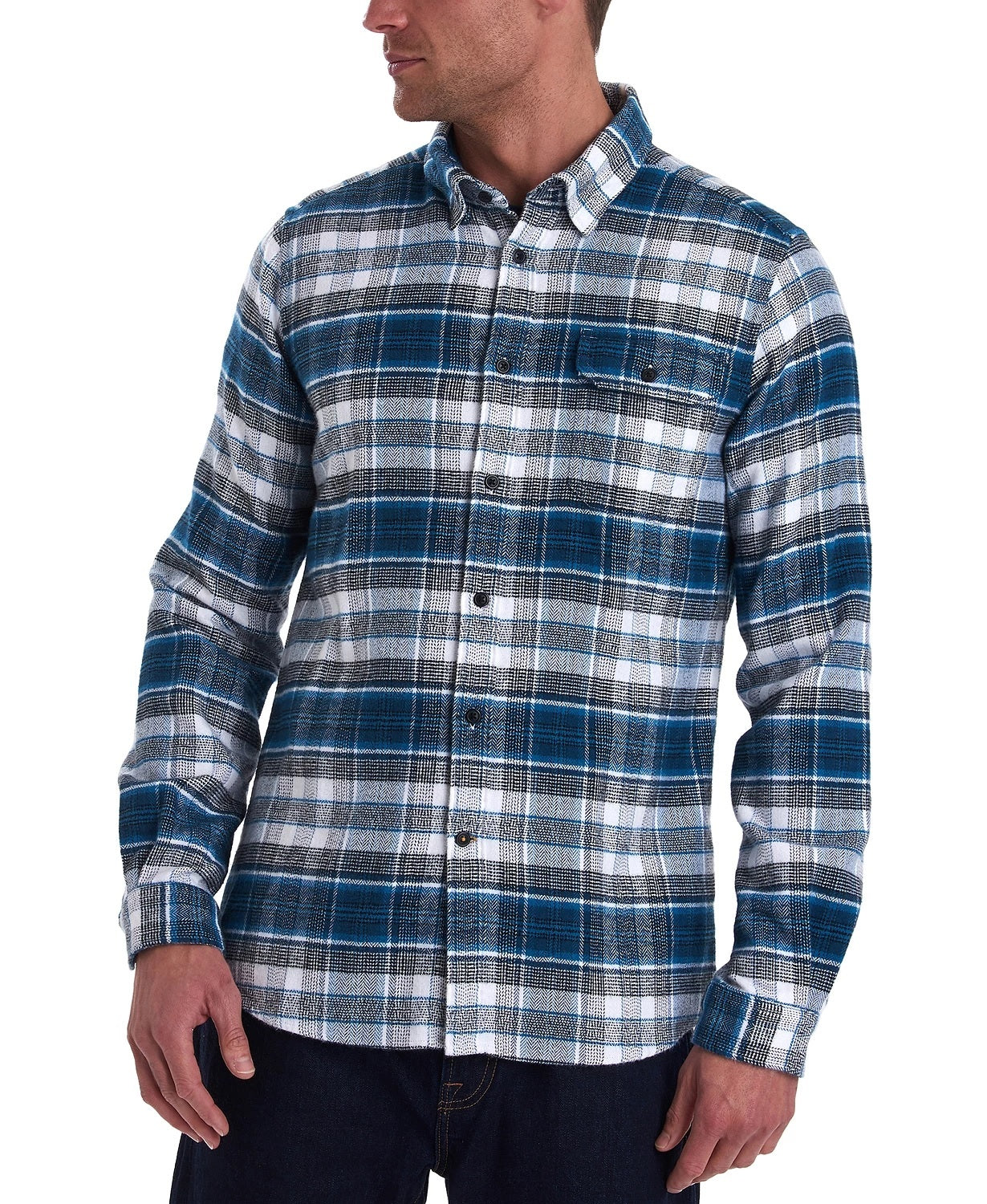 Camisa xadrez Barbour Shoreham Tailored Fit masculina, azul, tamanho XX-G