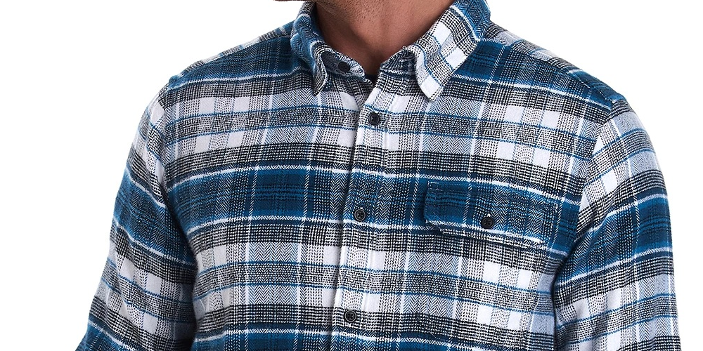 Camisa xadrez Barbour Shoreham Tailored Fit masculina, azul, tamanho XX-G