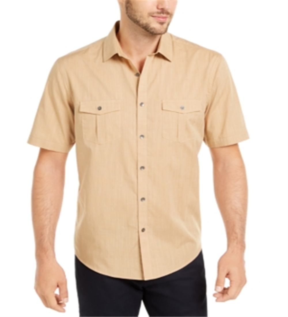 Camisa texturizada Warren de manga curta Alfani masculina, tamanho XXX-G, caramelo