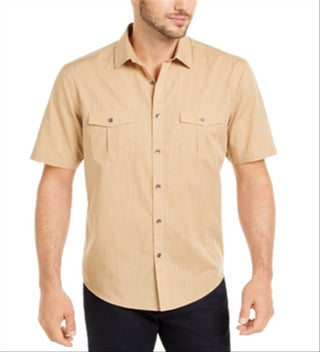 Camisa texturizada Warren de manga curta Alfani masculina, tamanho XXX-G, caramelo