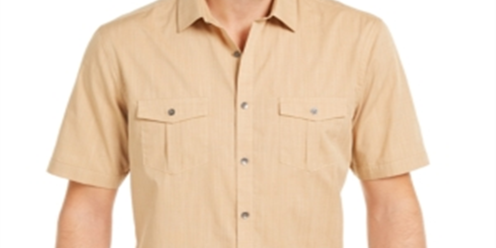 Camisa texturizada Warren de manga curta Alfani masculina, tamanho XXX-G, caramelo