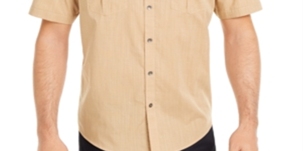 Camisa texturizada Warren de manga curta Alfani masculina, tamanho XXX-G, caramelo