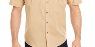 Camisa texturizada Warren de manga curta Alfani masculina, tamanho XXX-G, caramelo