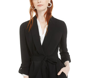Blazer feminino Bar III com gola xale e cinto, preto, tamanho extragrande