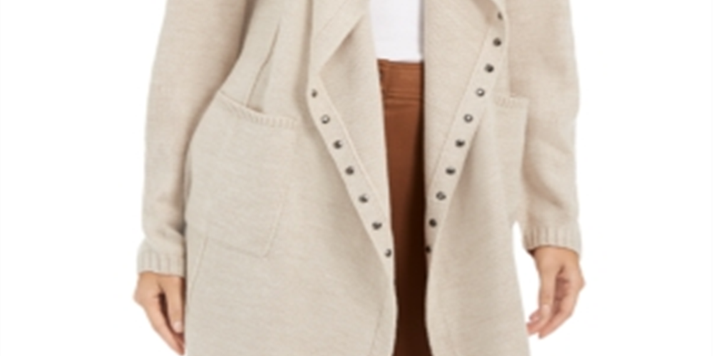 Cardigan feminino com capuz e tachas Style &amp; Co, bege, tamanho pequeno XL