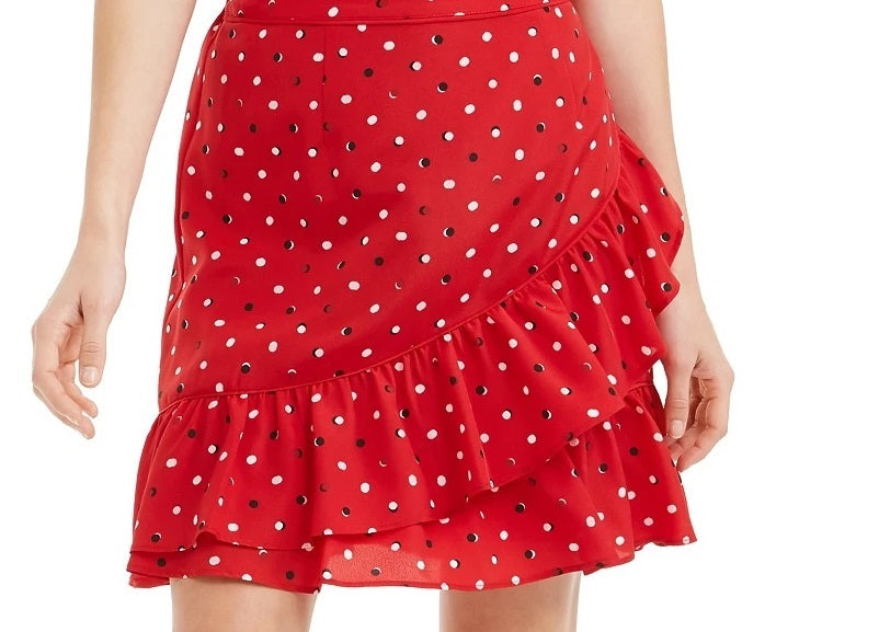 Saia curta com babados e bolinhas Maison Jules feminina, vermelha, tamanho XX-S