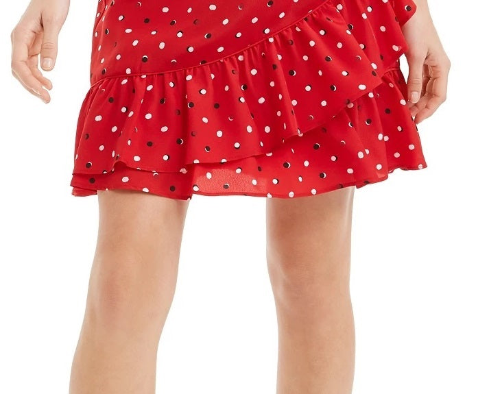 Saia curta com babados e bolinhas Maison Jules feminina, vermelha, tamanho XX-S