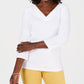Karen Scott Blusa feminina de algodão com decote em V e ilhós, branca, tamanho pequeno P/M