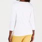 Karen Scott Blusa feminina de algodão com decote em V e ilhós, branca, tamanho pequeno P/M