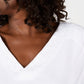 Karen Scott Blusa feminina de algodão com decote em V e ilhós, branca, tamanho pequeno P/M