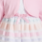 Vestido infantil Blueberi Boulevard com 2 peças, manga bufante e listras arco-íris bordadas, tamanho 6X
