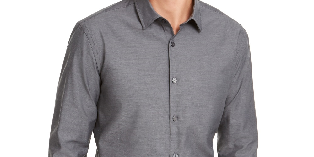 Camisa elástica com gola Vince e botões Alfani masculina, cinza, tamanho XX-G