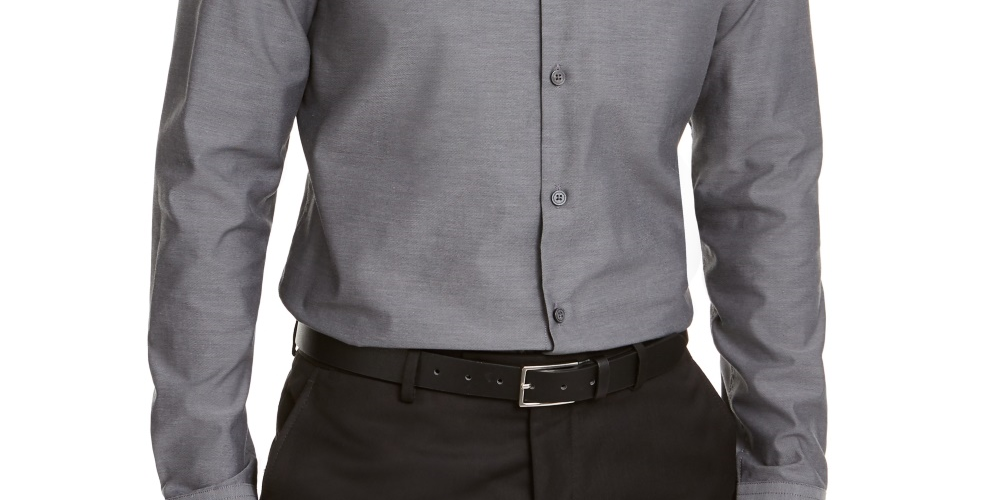 Camisa elástica com gola Vince e botões Alfani masculina, cinza, tamanho XX-G