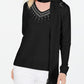 Karen Scott Suéter Feminino com Cachecol Enfeitado Preto Tamanho X-S