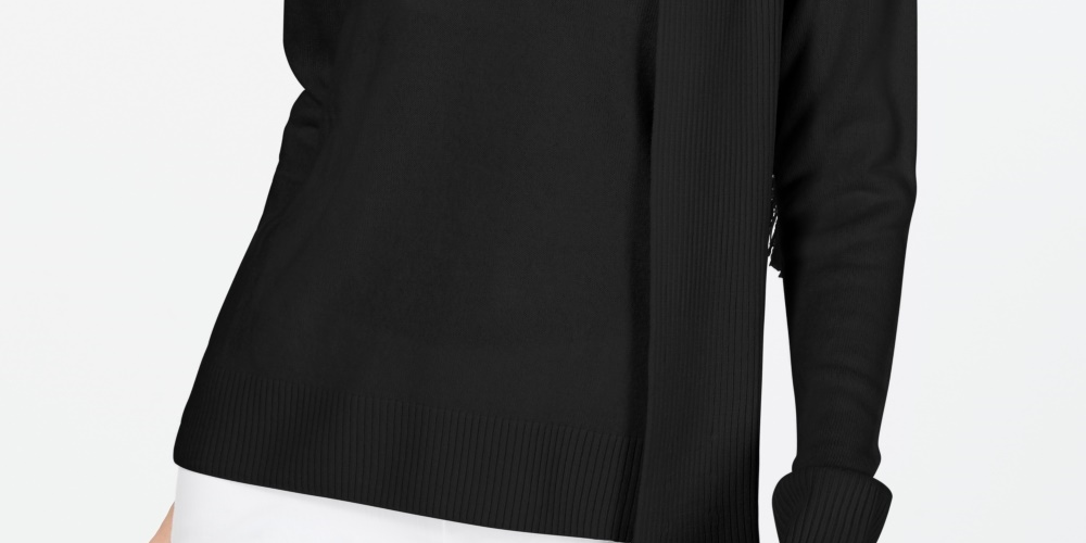 Karen Scott Suéter Feminino com Cachecol Enfeitado Preto Tamanho X-S