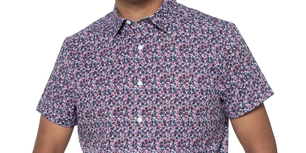 Camisa masculina com estampa floral Kenneth Cole, azul, tamanho médio