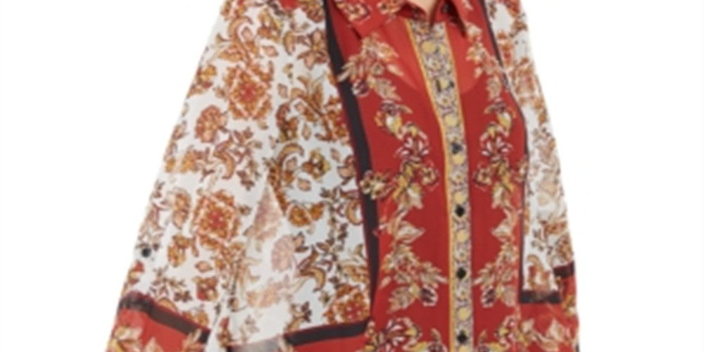 Blusa feminina com estampa de cachecol INC International Concepts, laranja, tamanho pequeno P/M