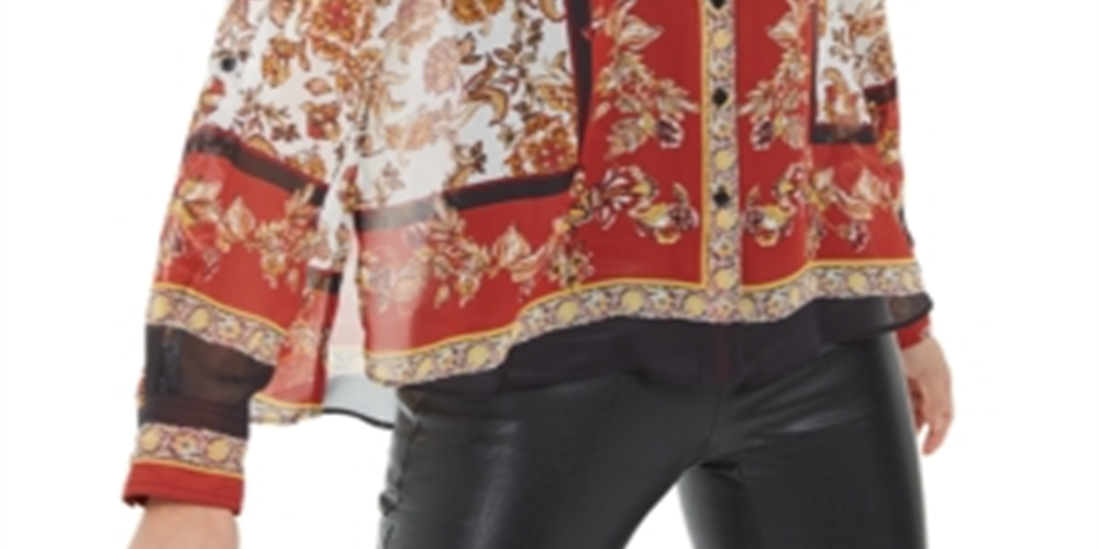 Blusa feminina com estampa de cachecol INC International Concepts, laranja, tamanho pequeno P/M