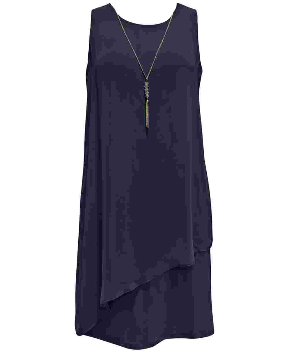 Vestido justo com colar e detalhes embelezados da coleção JM, azul, tamanho médio