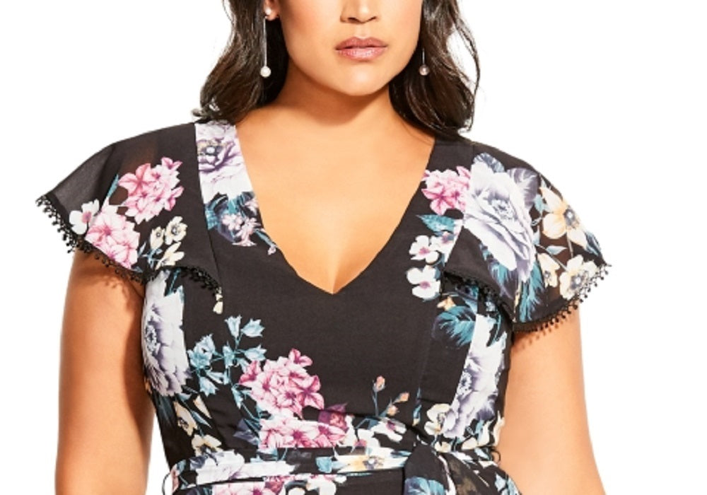 Vestido feminino City Chic Plus Size Summer Blooms, preto, tamanho 18W