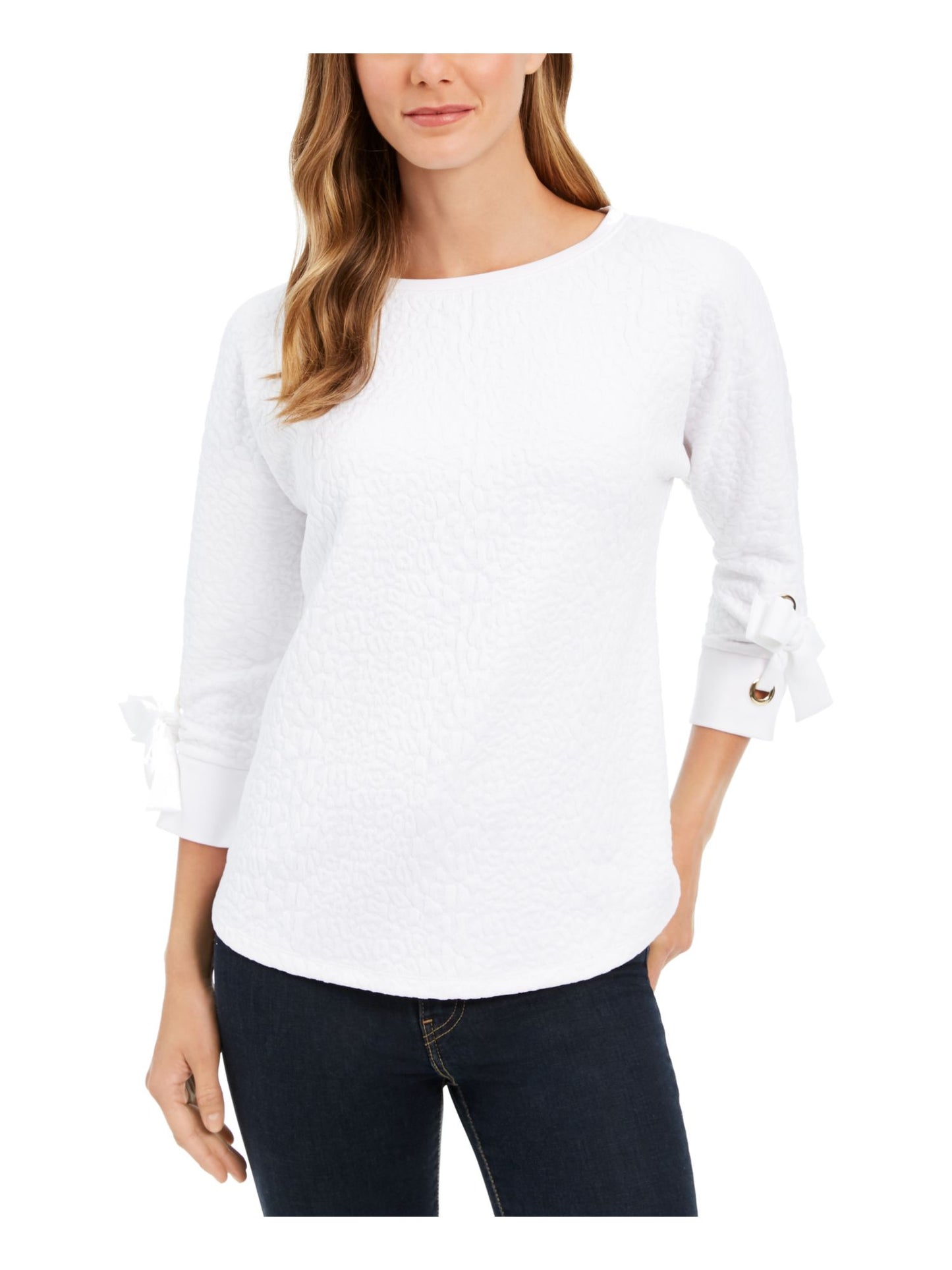 Charter Club Feminino 69 Novo Padrão Gola Redonda Punhos Top Branco Tamanho Pequeno Grande
