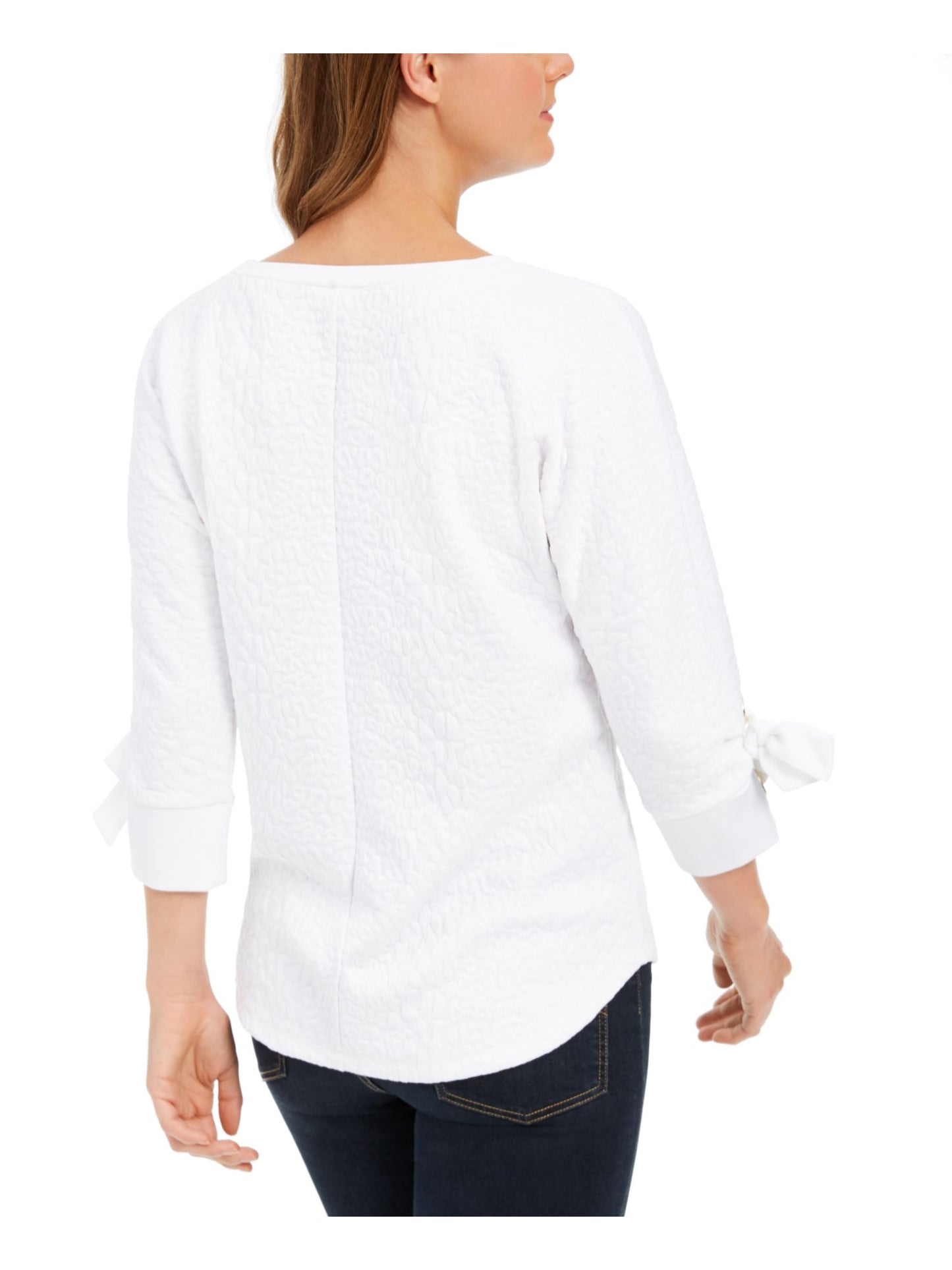 Charter Club Feminino 69 Novo Padrão Gola Redonda Punhos Top Branco Tamanho Pequeno Grande