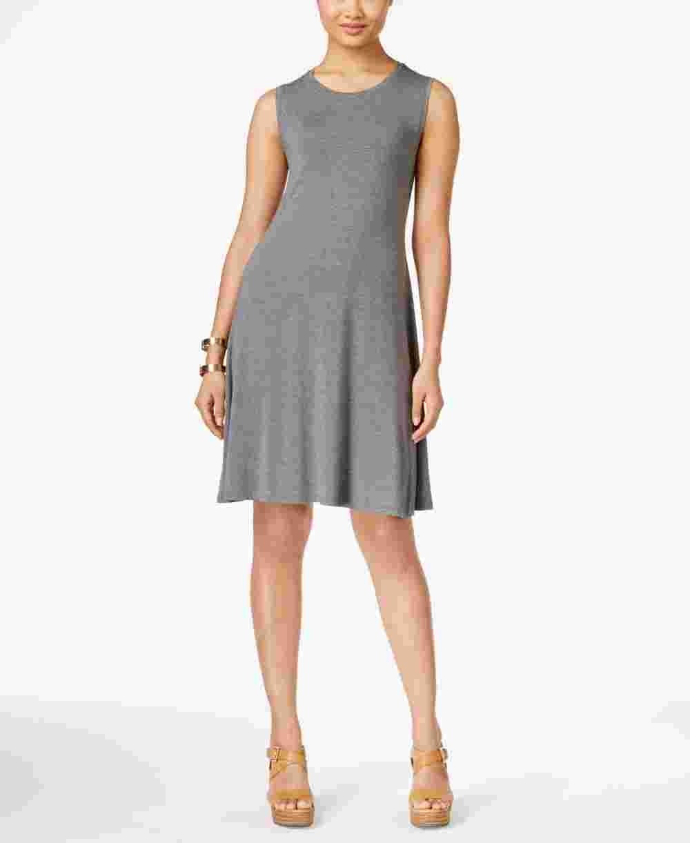 Vestido feminino estilo &amp; Company cinza mesclado sem mangas com decote joia acima do joelho e ajuste evasê tamanho pequeno pequeno