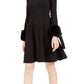 Vestido Calvin Klein Feminino com Punho de Pele Sintética e Ajuste Flare, Preto, Tamanho 6