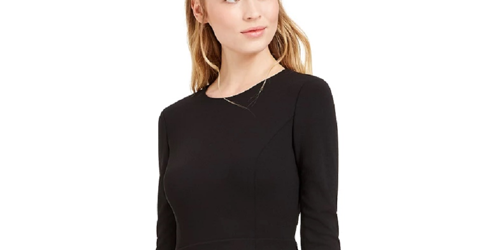 Vestido Calvin Klein Feminino com Punho de Pele Sintética e Ajuste Flare, Preto, Tamanho 6