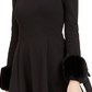 Vestido Calvin Klein Feminino com Punho de Pele Sintética e Ajuste Flare, Preto, Tamanho 6